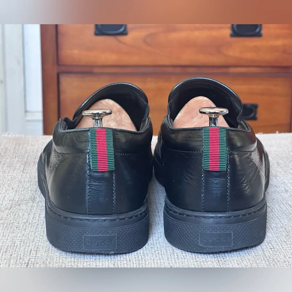 Gucci Snake Design Black Leather Men’s Slip-On Sneakers Size 12 G - Picture 4 of 13